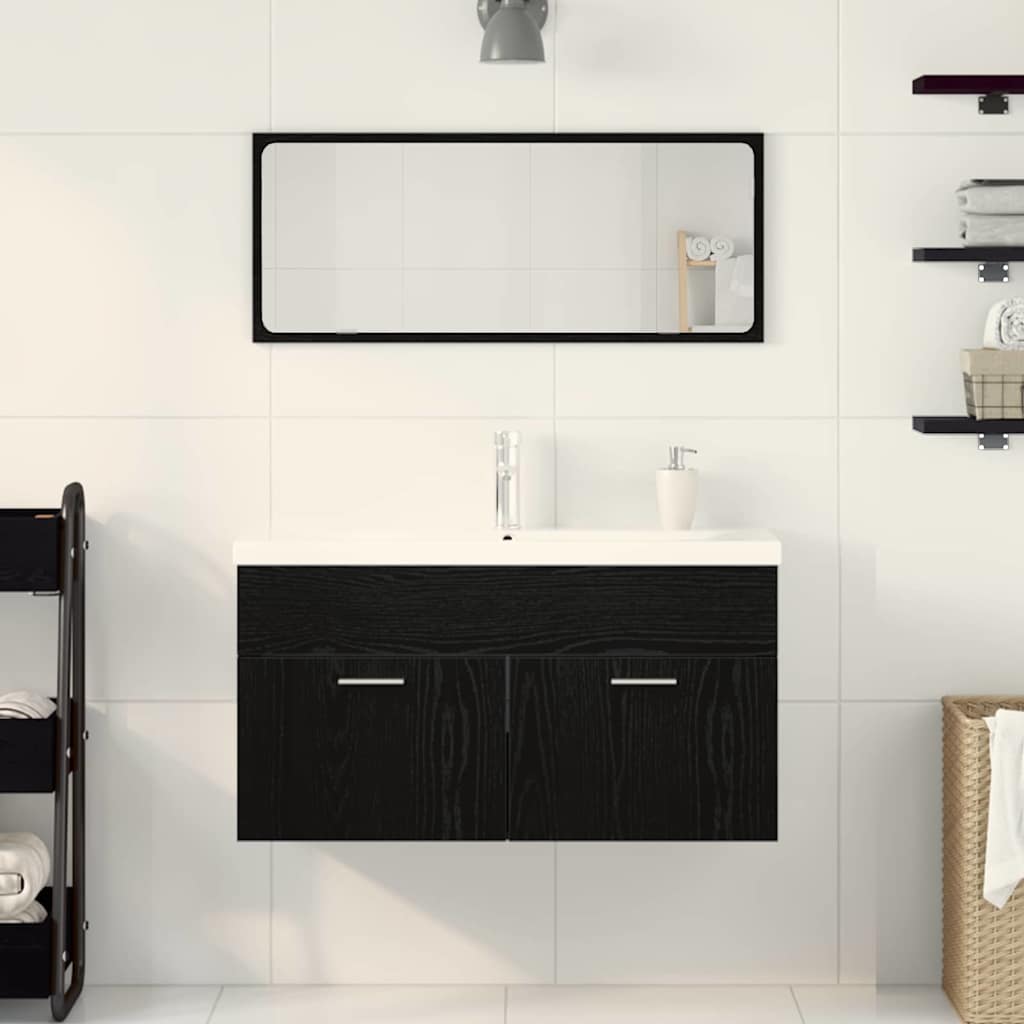 Bathroom Furniture Set 3 pcs Black Oak 90 x 38.5 x 46 cm